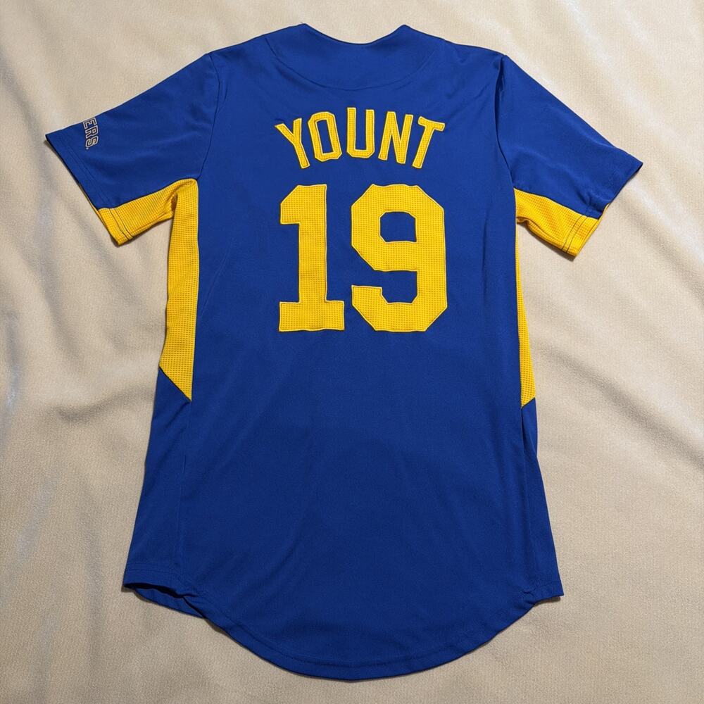Milwaukee Brewers Baseball Jersey Majestic Size Y (S) MLB Classic ROBIN YOUNT !
